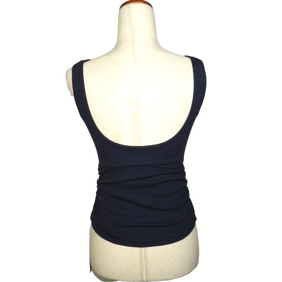 OGL Plantive Navy Ribbed Ruched Boat Neck Low Back Padded Bra Brami Tank Medium - Picture 3 of 11